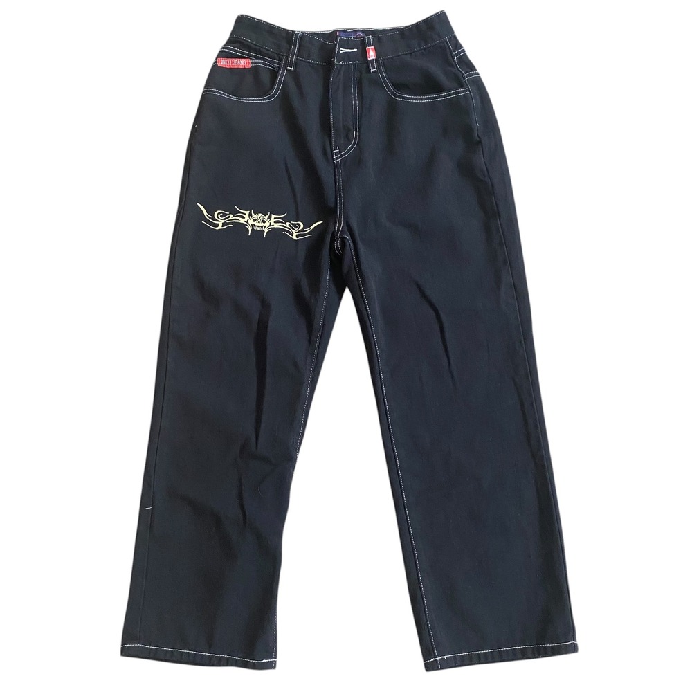 JNCO JEANS Black Wide Leg Skate Pants‎ Tribal Skull Contrast Stitch 2010 Men S